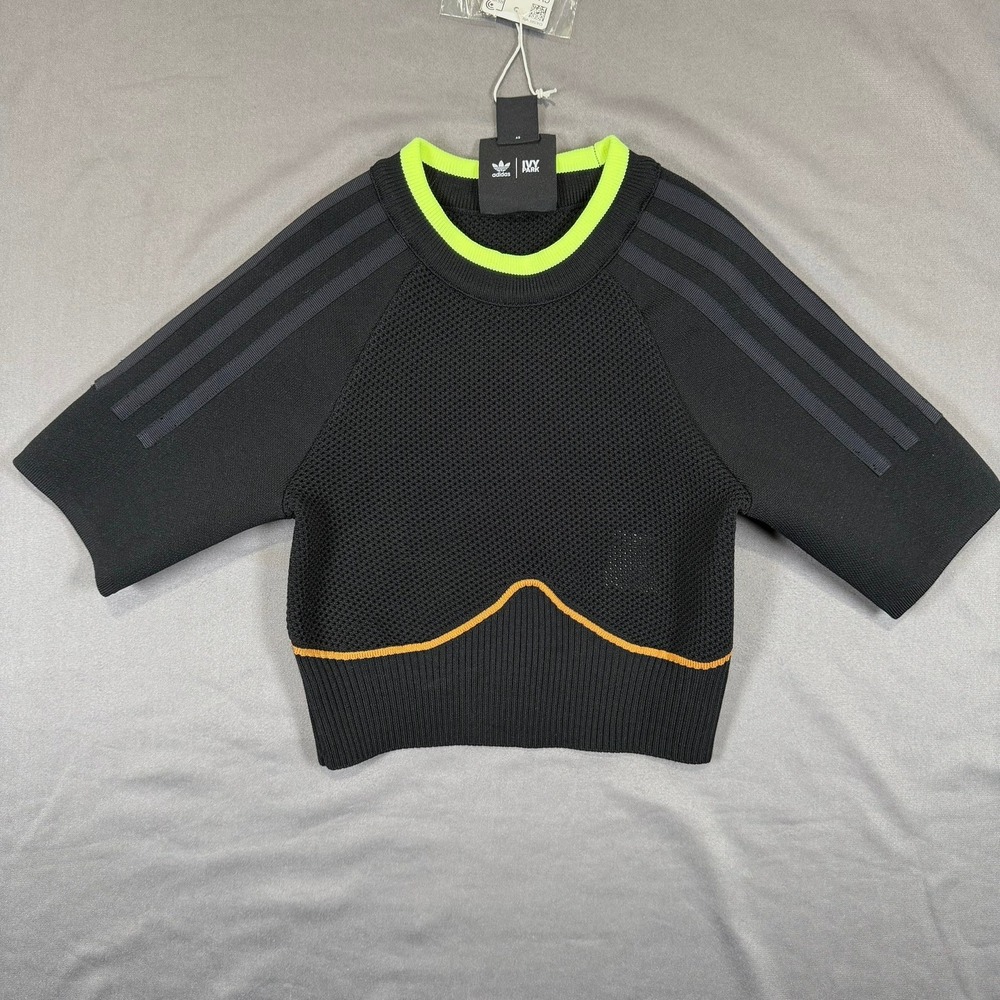 Adidas Ivy‎ Park Women XS Black Mesa Knit Crop Top GV4832 Athletic Streetwear